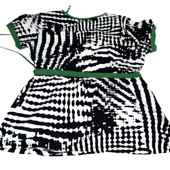 Koi By Kathy Peterson Womens Wrap Top S Black & White Tribal Print With Green Tr - Picture 6 of 7